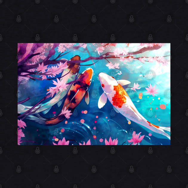 Peaceful Koi Pond with Cherry Blossoms - Anime Wallpaper by KAIGAME Art